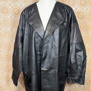 Vintage Leather Black Coat-Sz Unknown but is large
